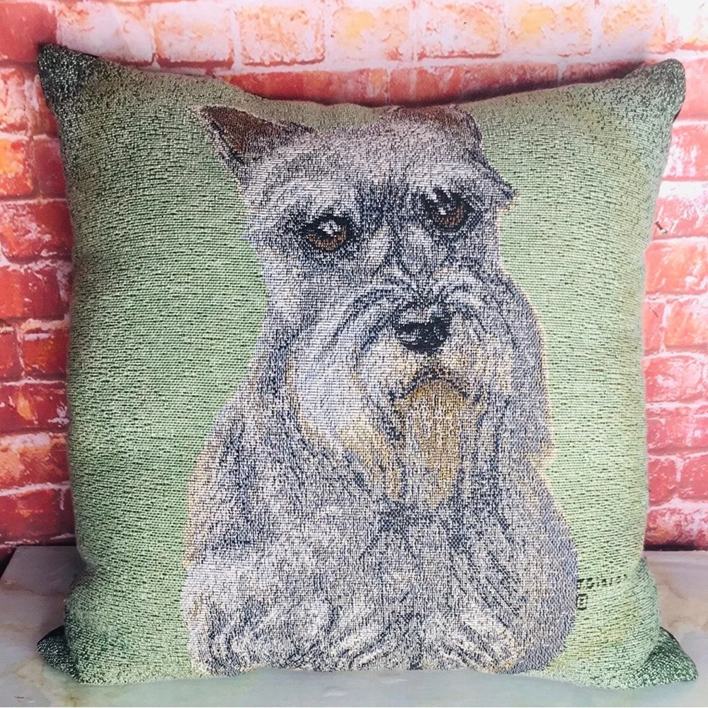 Green Schnauzer Dog Tapestry Pillow